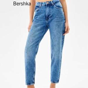 BERSHKA MOM Jeans High Rise Distressed Light Blue sz 06